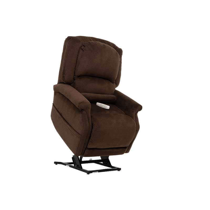Brown Mega Motion Zero Gravity Recliner, displayed in a tilted lift position to assist the user in standing up on their own