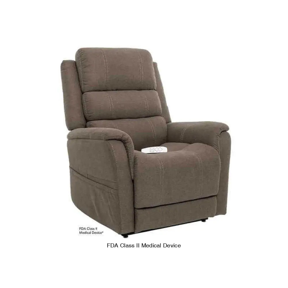 Steel Mega Motion MM-3603 Lay Flat Recliner with side pockets, shown in an upright position for sitting up straight.