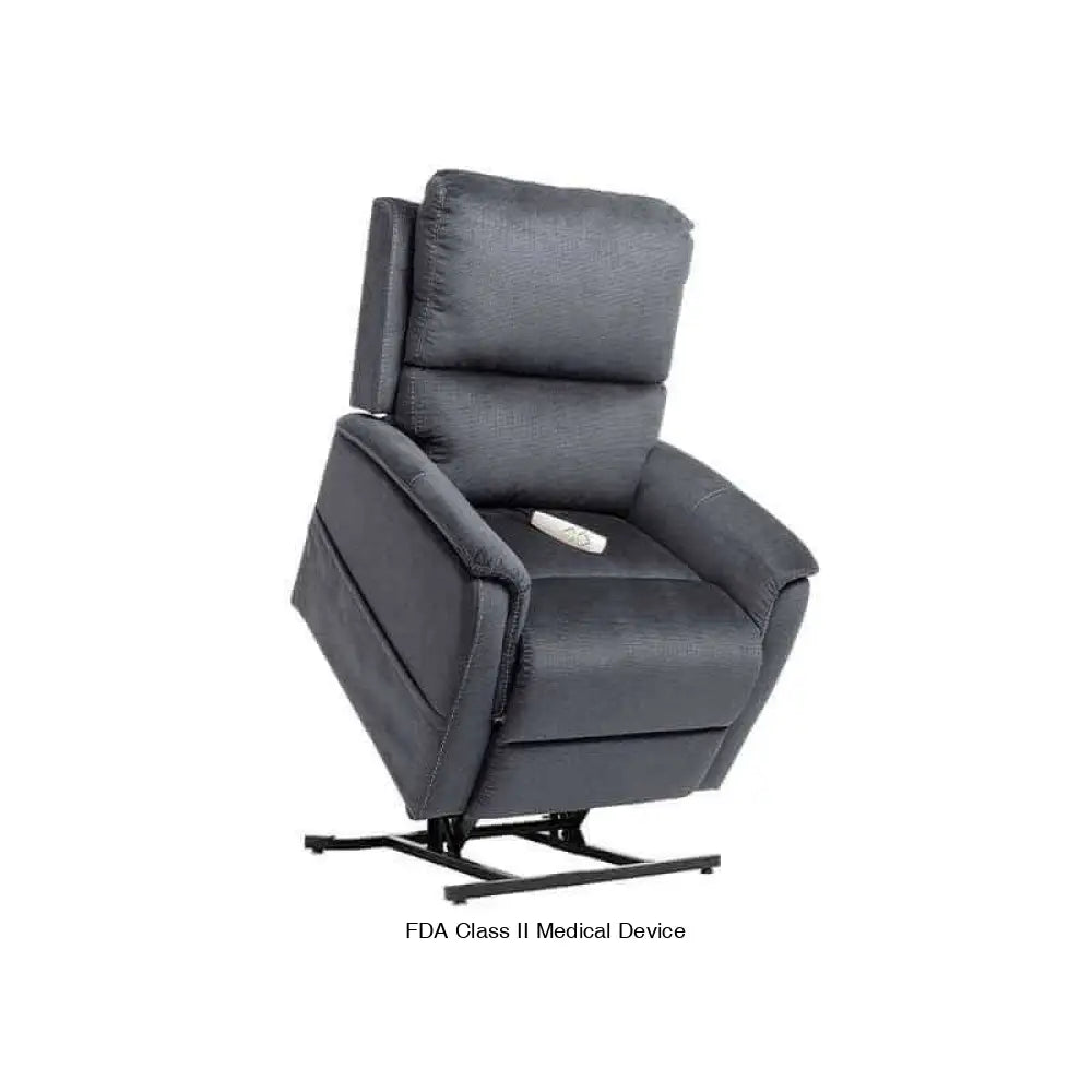 Metallic gray Mega Motion MM-3605 Power Lift Recliner in lift position tilted forward to help user stand on their own