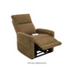 Olive color Mega Motion MM-3615 Power Lift Recliner with heat & massage, with backrest tilted back and footrest partially raised