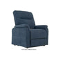 Indigo Blue Mega Motion MM-3620 lift chair recliner with heat & massage, positioned upright with backrest fully upright to sit comfortably