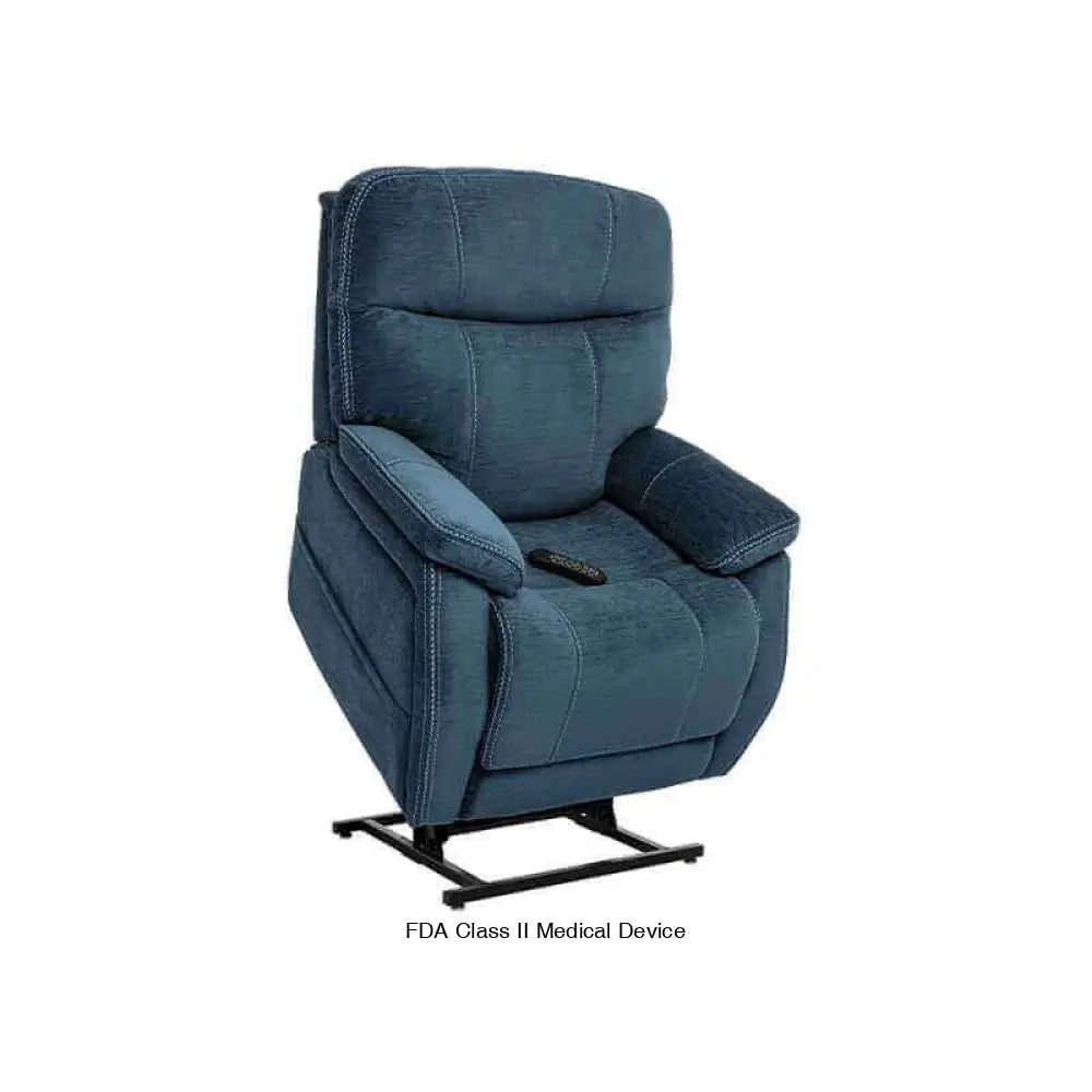 Navy Blue Mega Motion MM-3710 Infinite Position Lift Chair in lift position with seat tilted forward to help user stand on their own