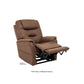 Brown Mega Motion MM-3730 Lift Chair with lumbar support, reclined to a TV-watching position with footrest elevated for optimal comfort