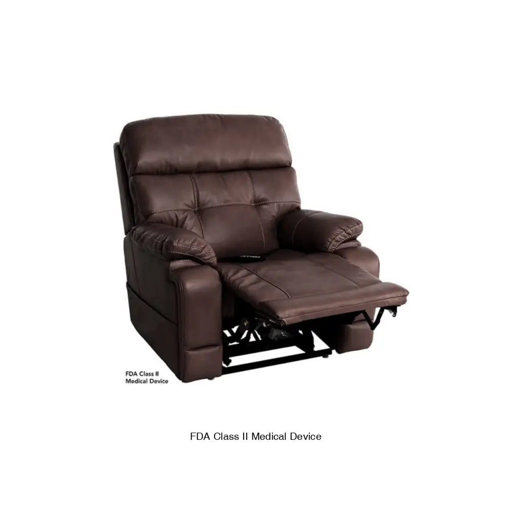 Mega Motion 3815 lift recliner chair in walnut color, recline to TV watching position with backrest upright & footrest raised high