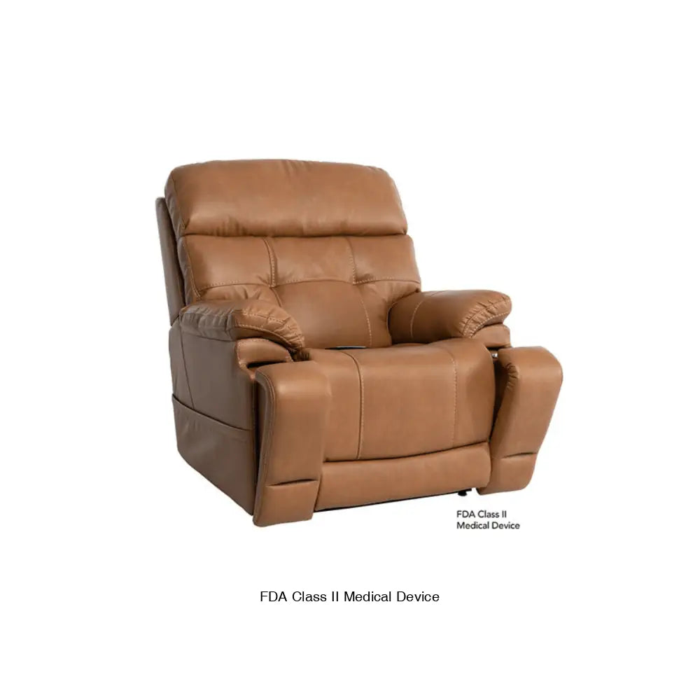 Mega Motion 3815 Electric Lift Chair in saddle color, sitting upright with footrest down 