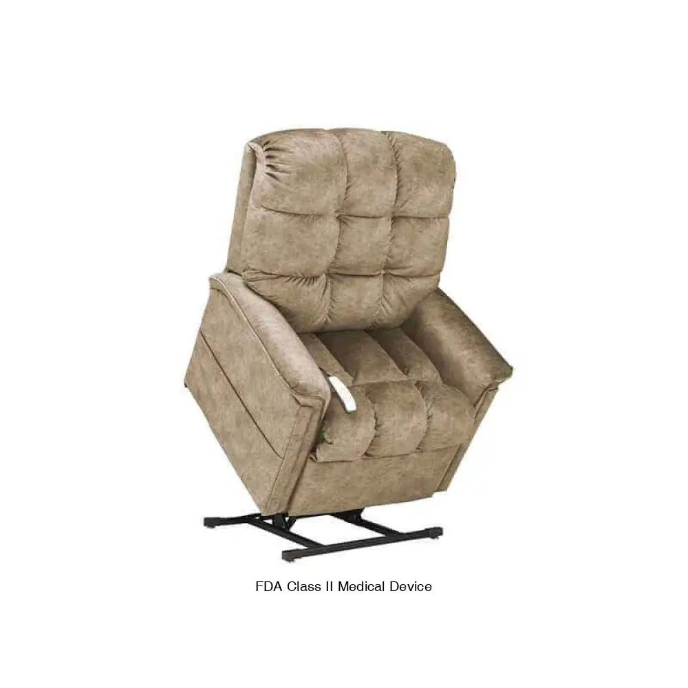 Mega Motion MM-5001 Lift Recliner Chair in mushroom color, slightly lifted with seat tilted forward to help user stand
