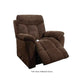 Brown Mega Motion MM-5300 Power Lift Recliner with ample padding and cushioning, partially reclined with footrest slightly raised