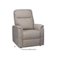 Cream color Mega Motion MM-6410 Petite Lift Recliner, in upright position with padded armrest featuring side pockets for storing items