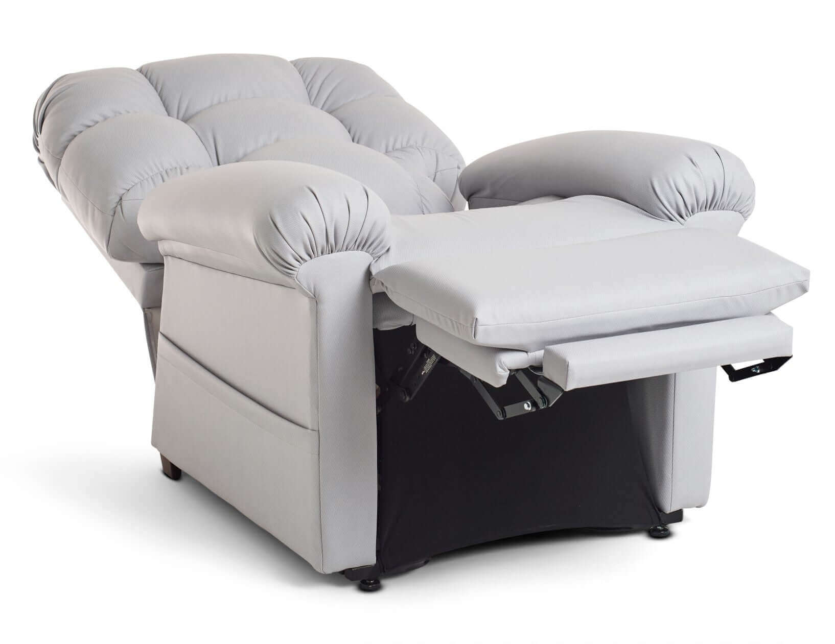Light Gray Perfect Sleep Chair made with Miralux fabric in a zero gravity reclining position with extended footrest